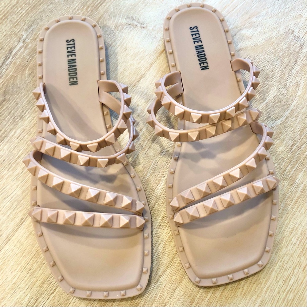Steve Madden Studded Strappy Skyler J Square Toe Block Heel